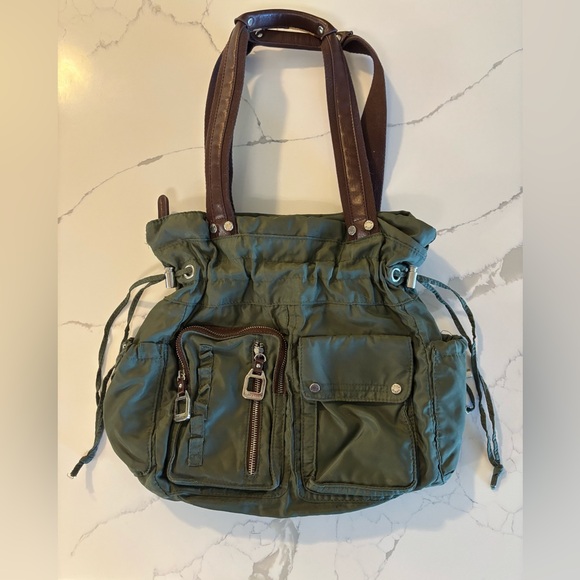 Tyler Rodan Handbags - Green & Brown Nylon Tyler Rodan Tote Bag